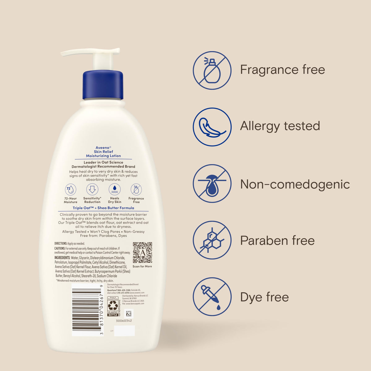 Aveeno lotion with oats and shea butter to show soothing benefit