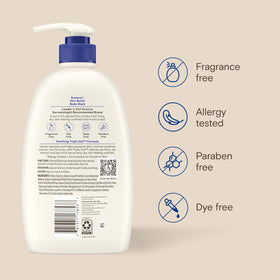 Hand touching hydrated skin after Aveeno showing moisturized feel