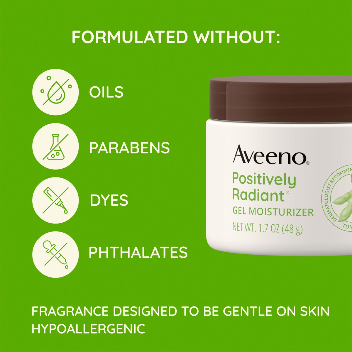 Aveeno moisturizer with soy and hyaluronic acid ingredients flatlay for brightening benefit