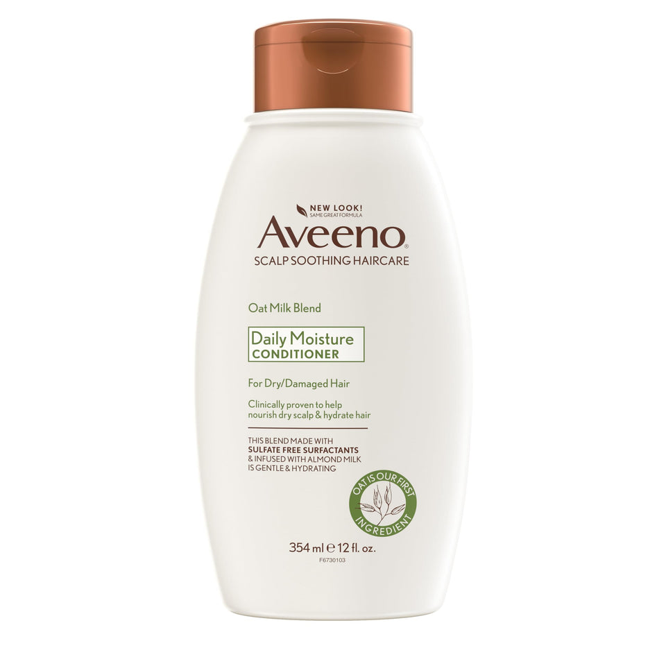 Aveeno front packaging showing bottle and moisturizing benefit