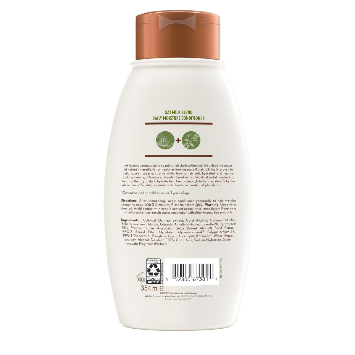 Aveeno label close-up showing ingredient list and gentle claims