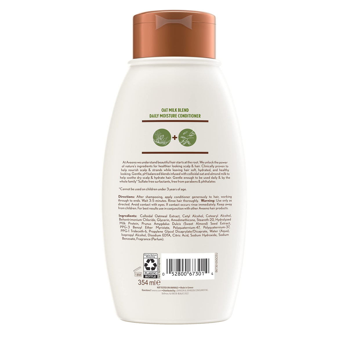 Aveeno bottle on bathroom shelf suggesting everyday hair routine
