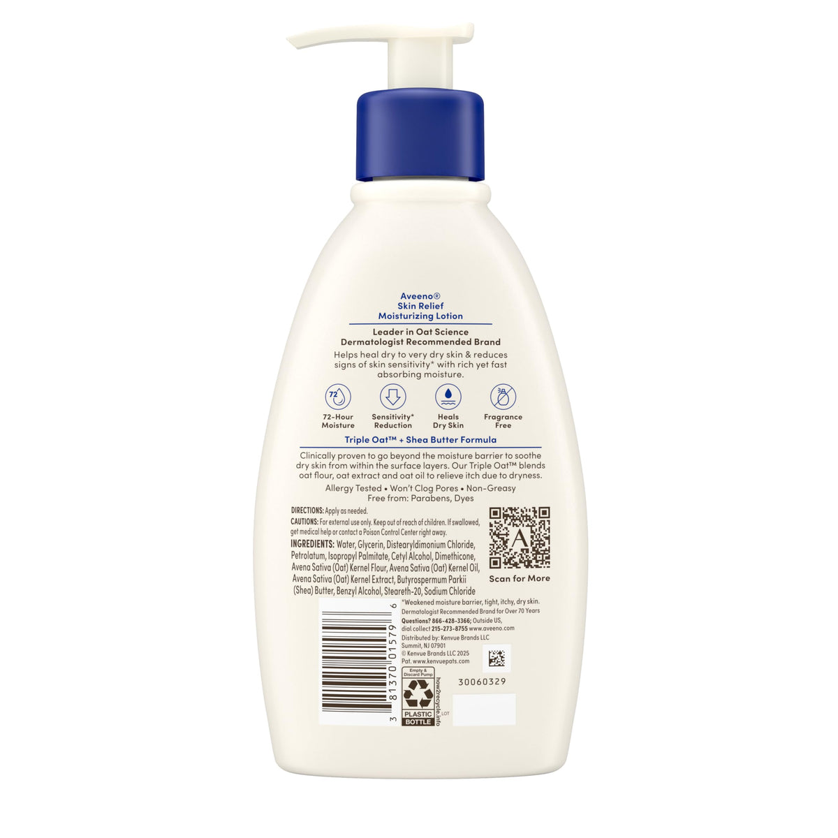 Open-cap view of Aveeno lotion pour demonstrating non-greasy feel