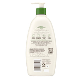 Aveeno back label displaying ingredients and dermatologist recommendation