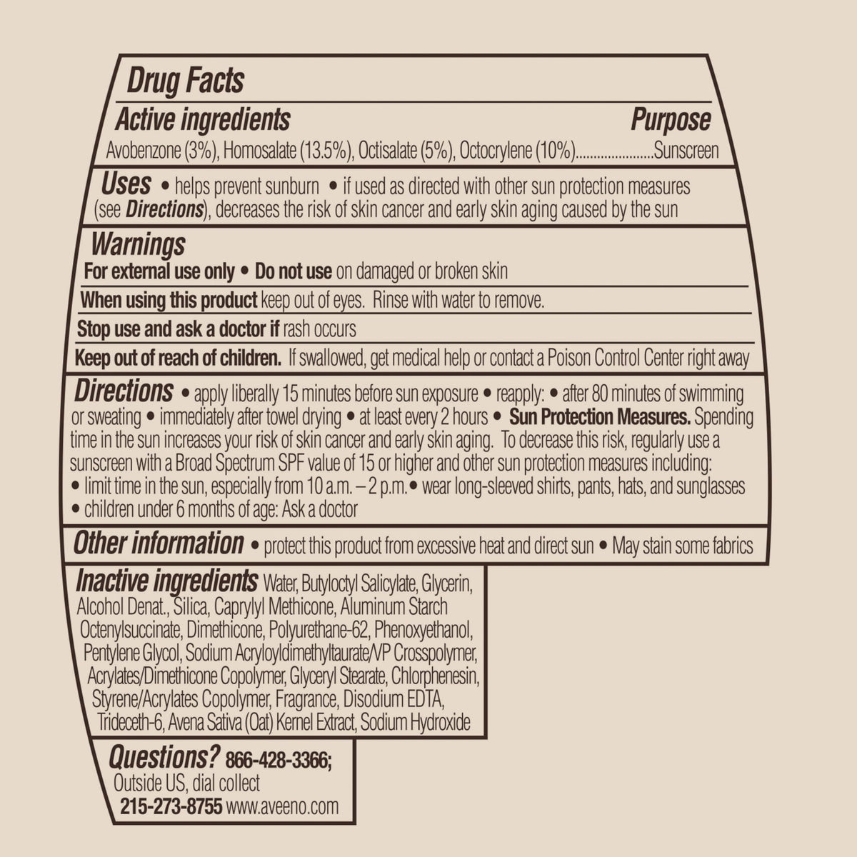 Aveeno packaging ingredient panel focused on oat and clean formulation