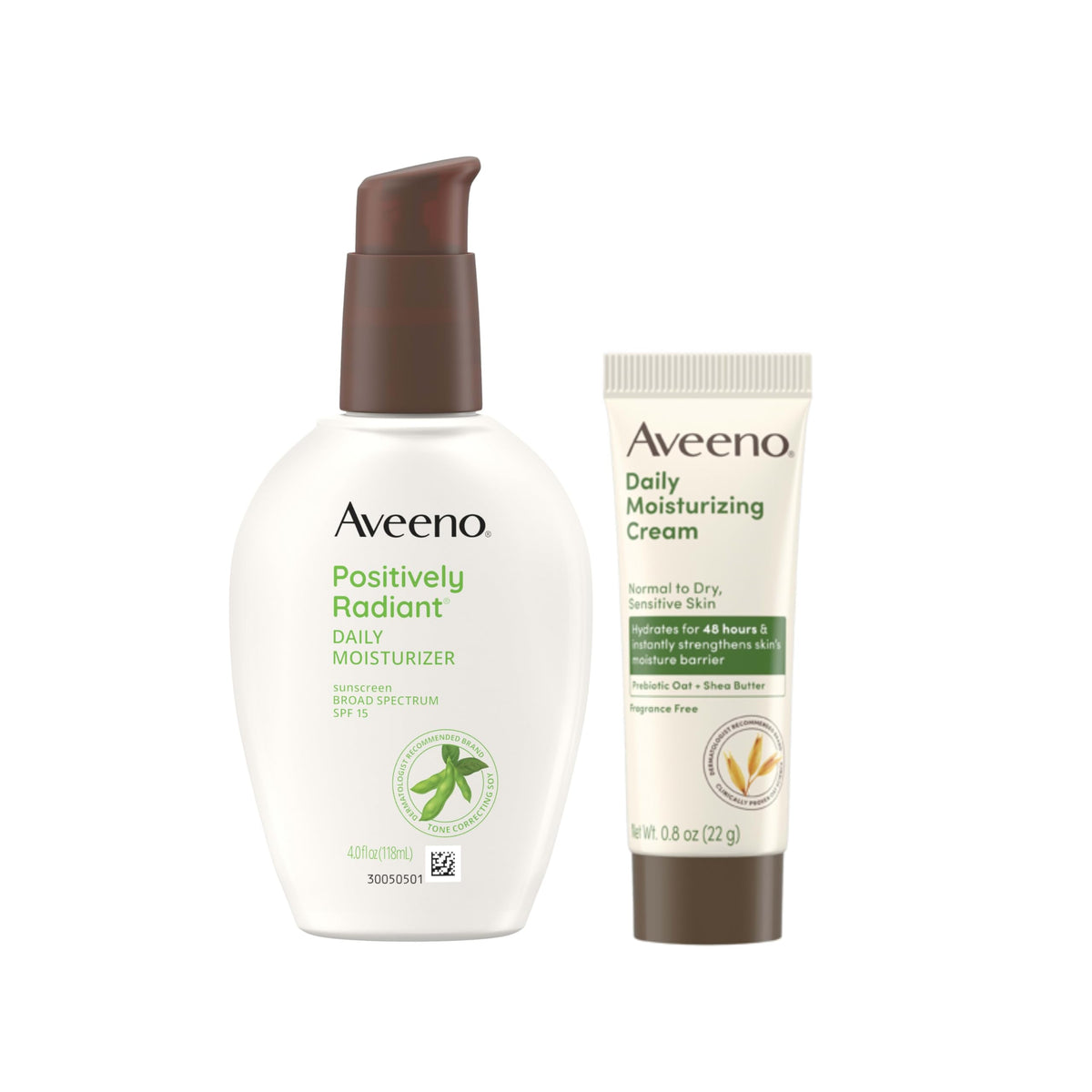 Aveeno Positively Radiant SPF 15 front packaging showing product benefit