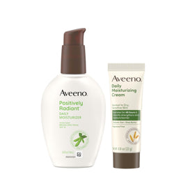 Aveeno Positively Radiant SPF 15 front packaging showing product benefit