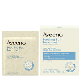 Aveeno powder texture detail illustrating fine colloidal oatmeal dispersal