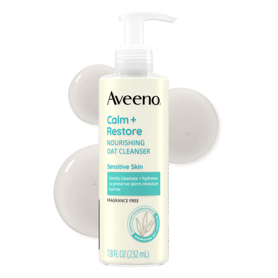 Aveeno pump bottle front showing product and gentle benefit