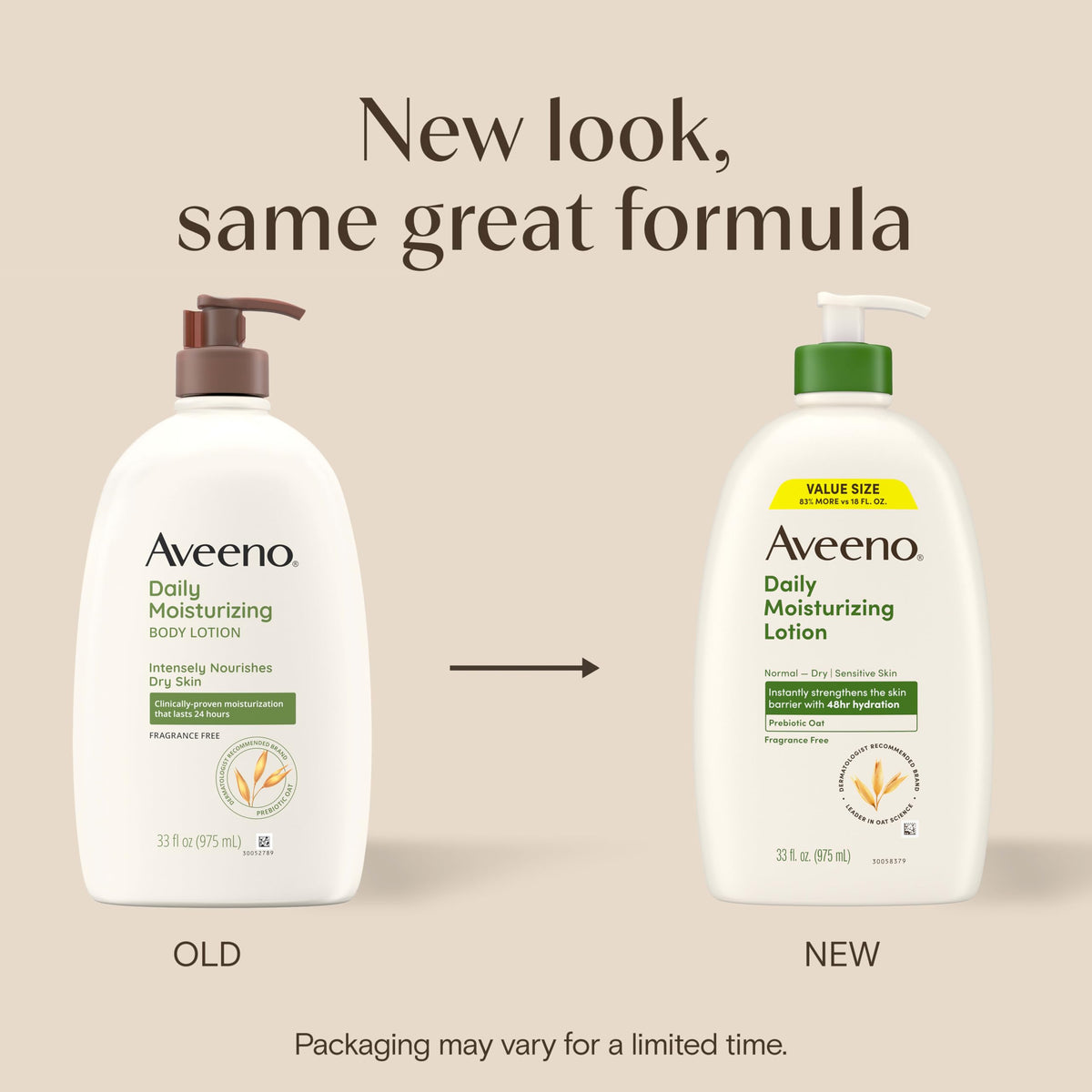 Aveeno close-up of pump and creamy texture demonstrating fast absorption
