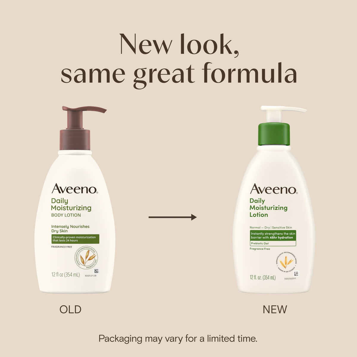 Aveeno pump dispensing lotion texture for quick absorption