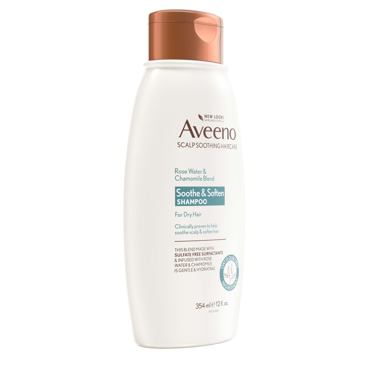 Aveeno shampoo bottle in shower portraying everyday use and moisture boost