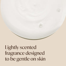 Aveeno lather on shower pouf illustrating rich foam for effective cleansing