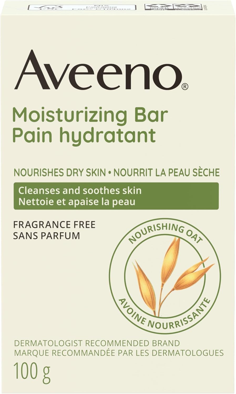 Close-up of a single Aveeno bar highlighting smooth shape and use