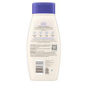 Aveeno bottle beside ruler showing 18 fl oz size and recycled plastic symbol, emphasizes eco packaging