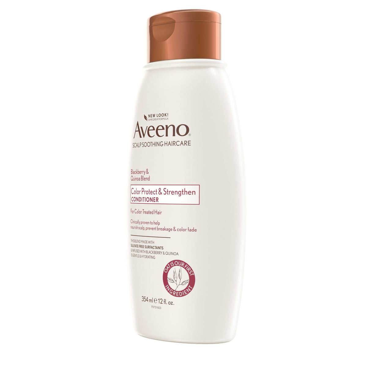Aveeno 12 fl oz bottle next to hand for size and value perspective