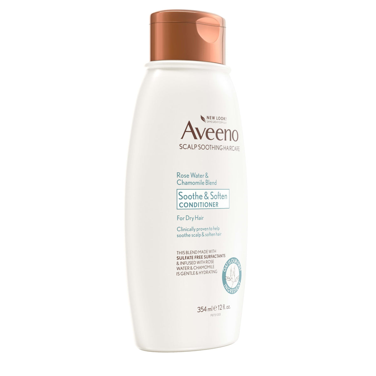 Aveeno 12 fl oz bottle next to common items to show scale and travel-friendly size