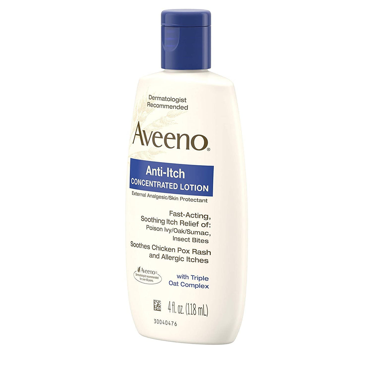 Aveeno size comparison in hand illustrating portable 4 fl oz convenience