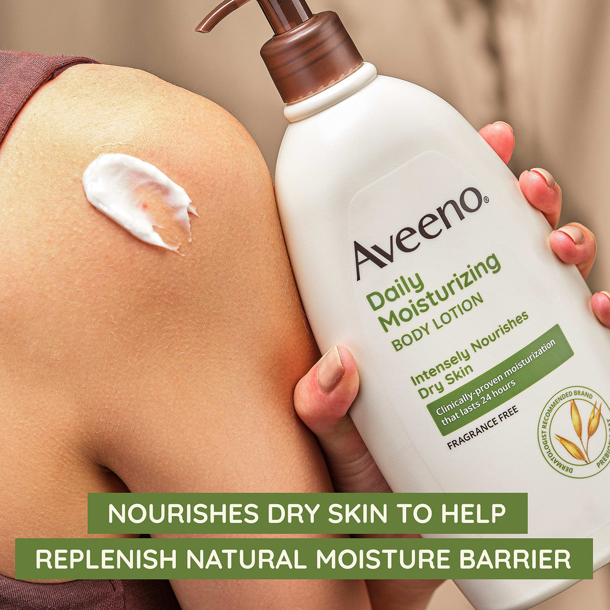 Aveeno travel items in hand to show TSA-friendly sizes for packing ease
