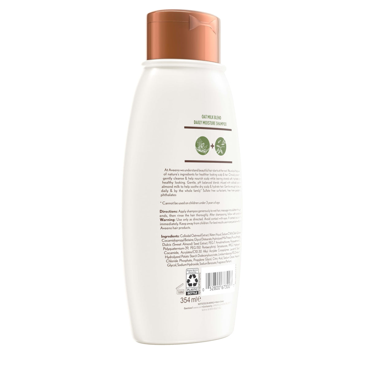 Aveeno 12 fl oz bottle next to common items showing size benefit