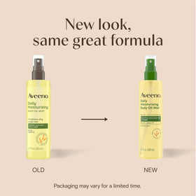 Aveeno spray closeup demonstrating even mist for quick, non-greasy absorption