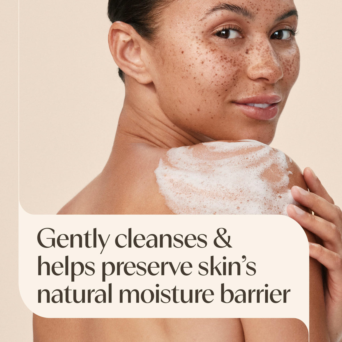 Aveeno texture close-up of creamy lather highlighting gentle cleanse