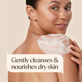 Aveeno creamy lather texture on skin highlighting moisturizing, nonstripping cleanse
