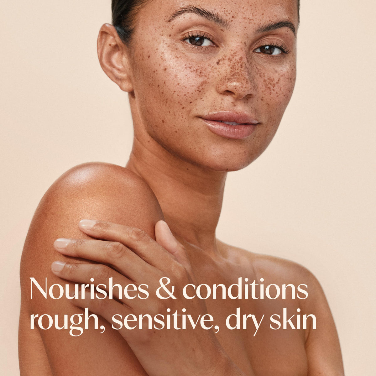 Aveeno oil texture on hand illustrating lightweight conditioning and smoothness