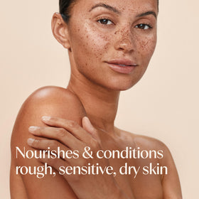 Aveeno oil texture on hand illustrating lightweight conditioning and smoothness