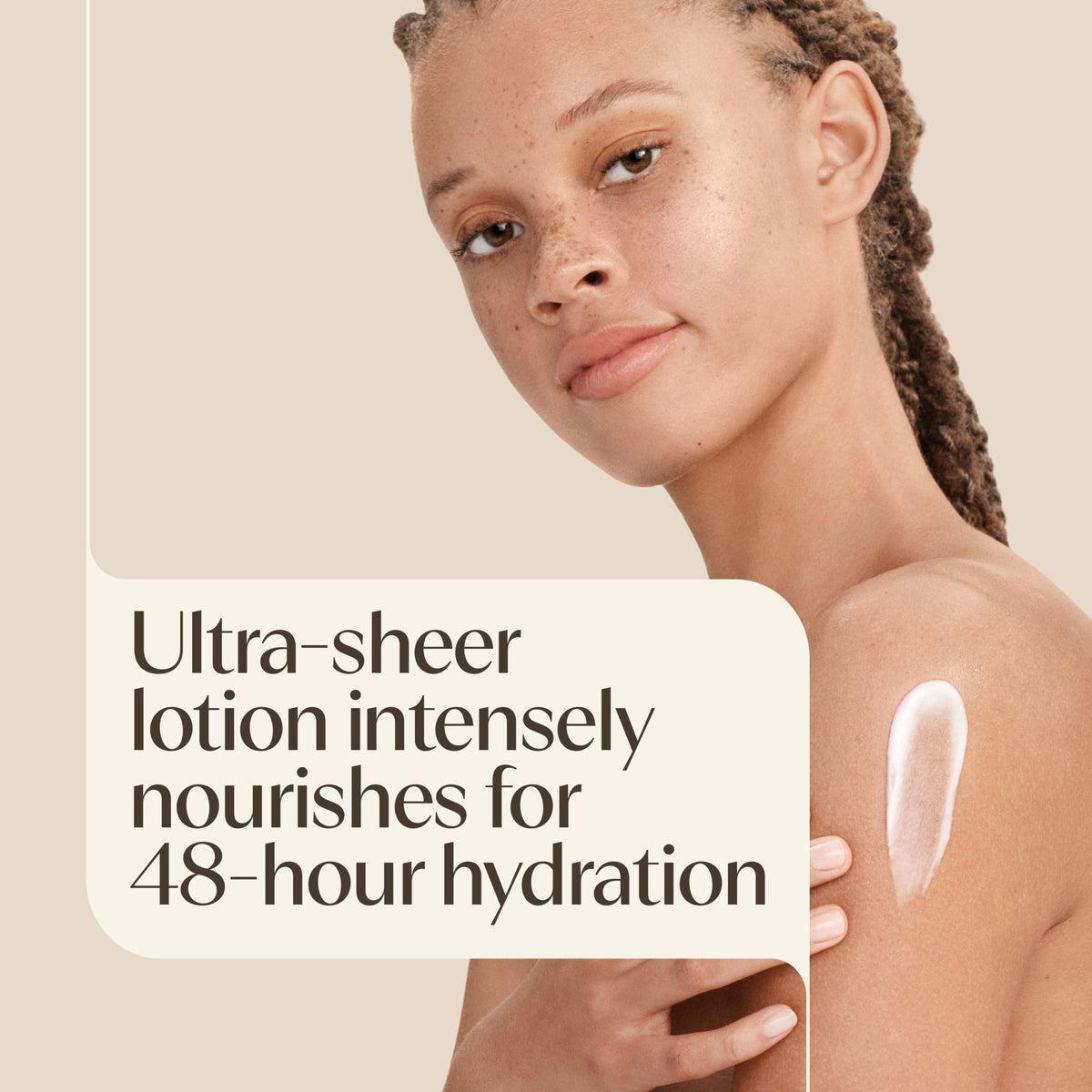 Aveeno lotion texture on hand demonstrating lightweight fast absorption
