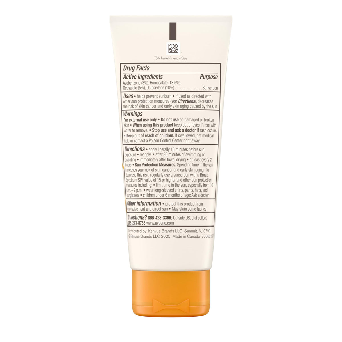 Aveeno tube beside travel essentials illustrating TSA-friendly size