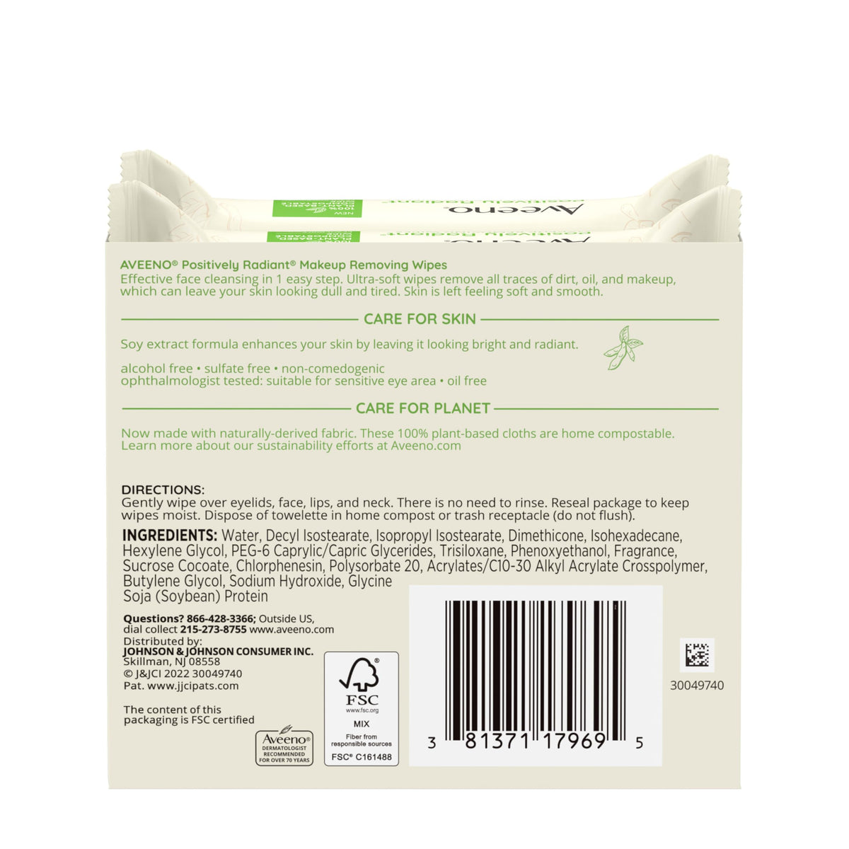 Moistened Aveeno wipe detail showing cleansing solution and softness