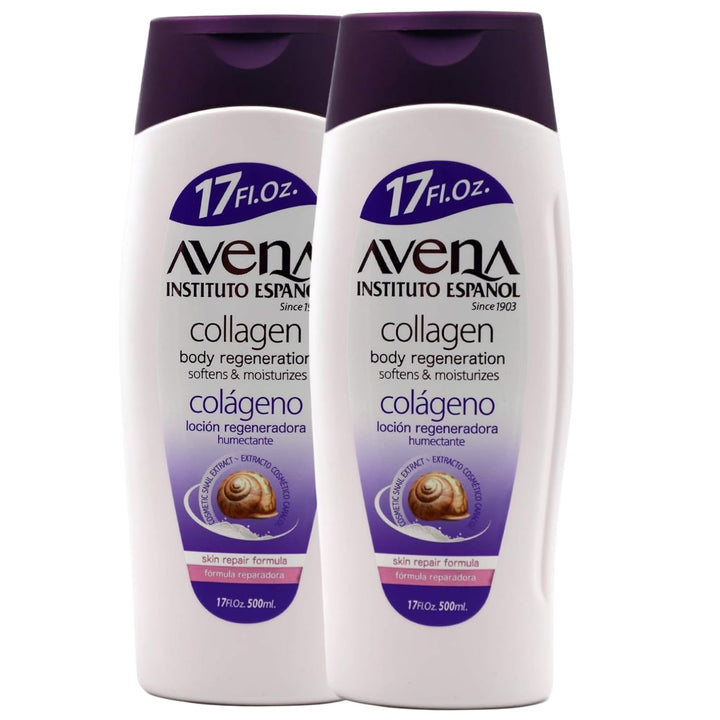 Avena Instituto Español front packaging showing two 17 fl oz bottles and label benefits
