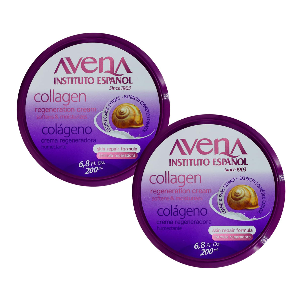 Avena Instituto Español front packaging showing two jars and product benefits