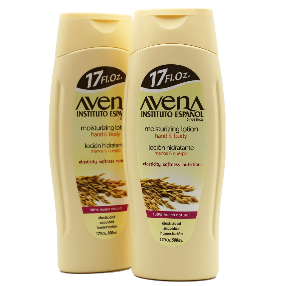 Avena Instituto Español front packaging showing two bottles and benefits