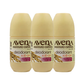 Avena Instituto Español front packaging showing three bottles and benefits
