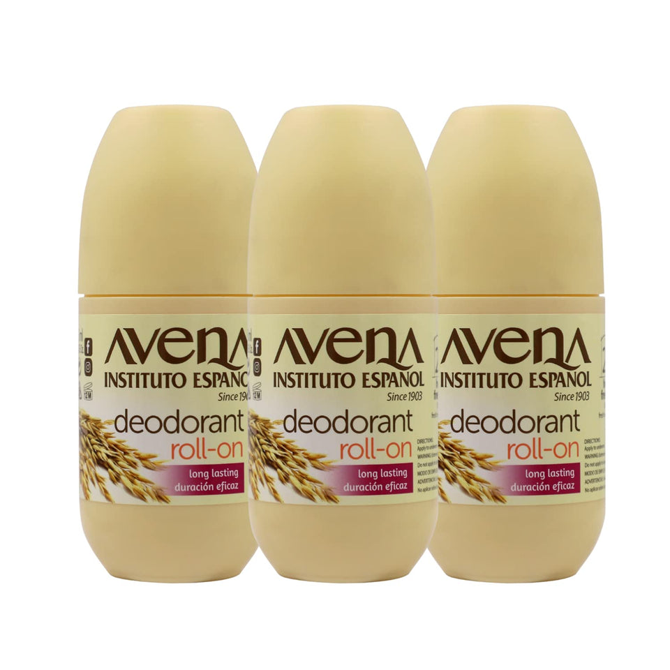 Avena Instituto Español front packaging showing three bottles and benefits