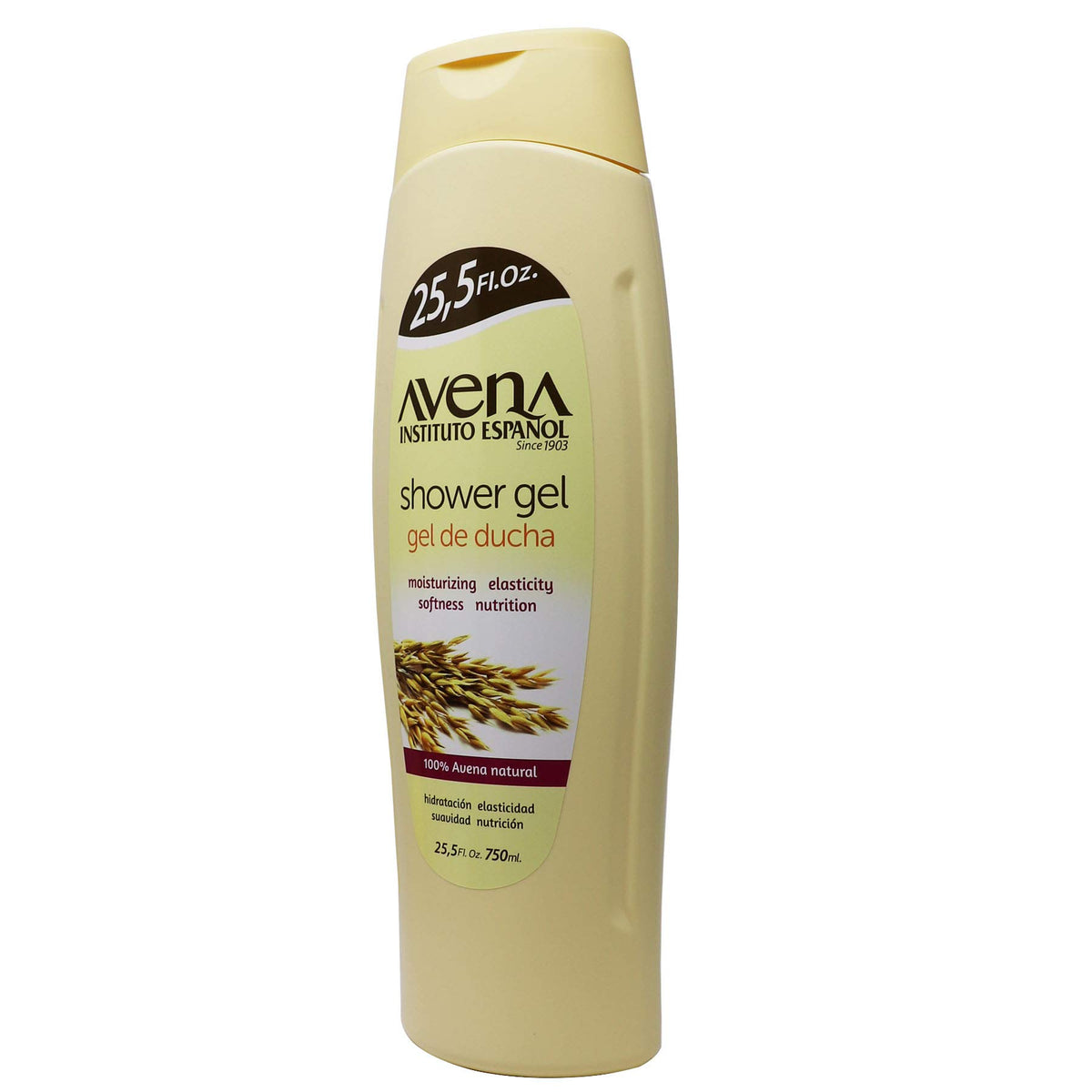 Avena Instituto Español bottle on shower shelf conveying daily nourishing routine