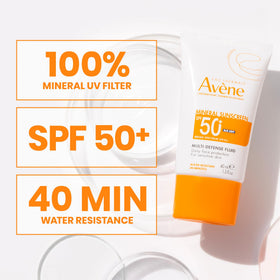Avène applied on cheek before and after showing reduced white cast benefit