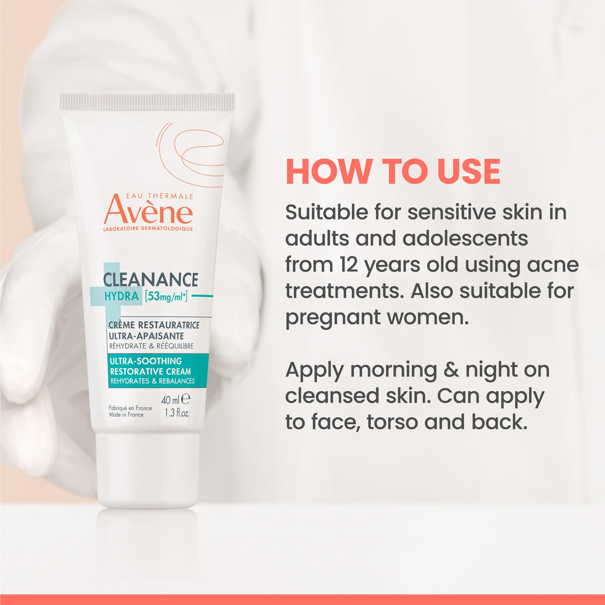 Hand applying Avène cream demonstrating gentle application and quick comfort