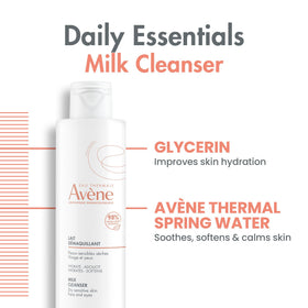 Avène bottle next to hand for scale, highlights 6.7 fl oz travel-friendly benefit