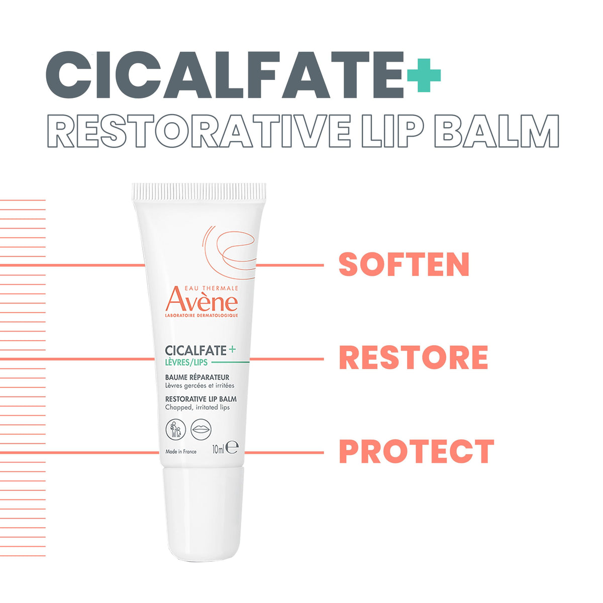 Avène Cicalfate application on lips demonstrating soothing effect and non-sticky finish