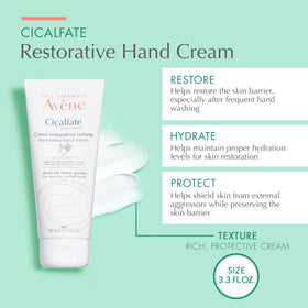 Avène Cicalfate texture close-up highlighting creamy lotion for fast absorption and comfort