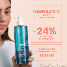 Model washing face with Avène Cleanance gel for gentle cleansing