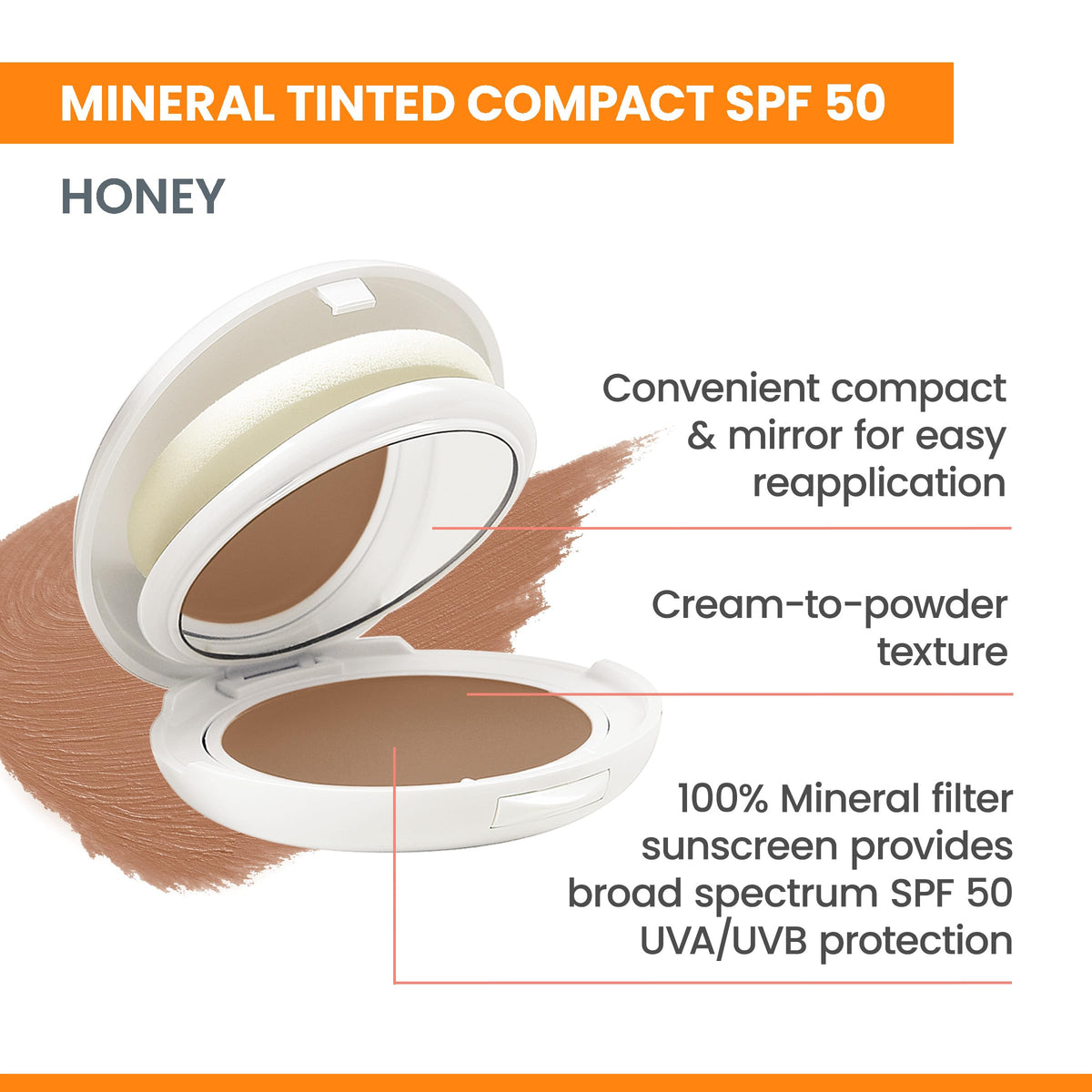Avène compact opened with mirror and applicator for easy on-the-go use