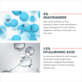 Eau Thermale Avène bottle beside ingredients list emphasizing niacinamide plus hyaluronic acid benefit