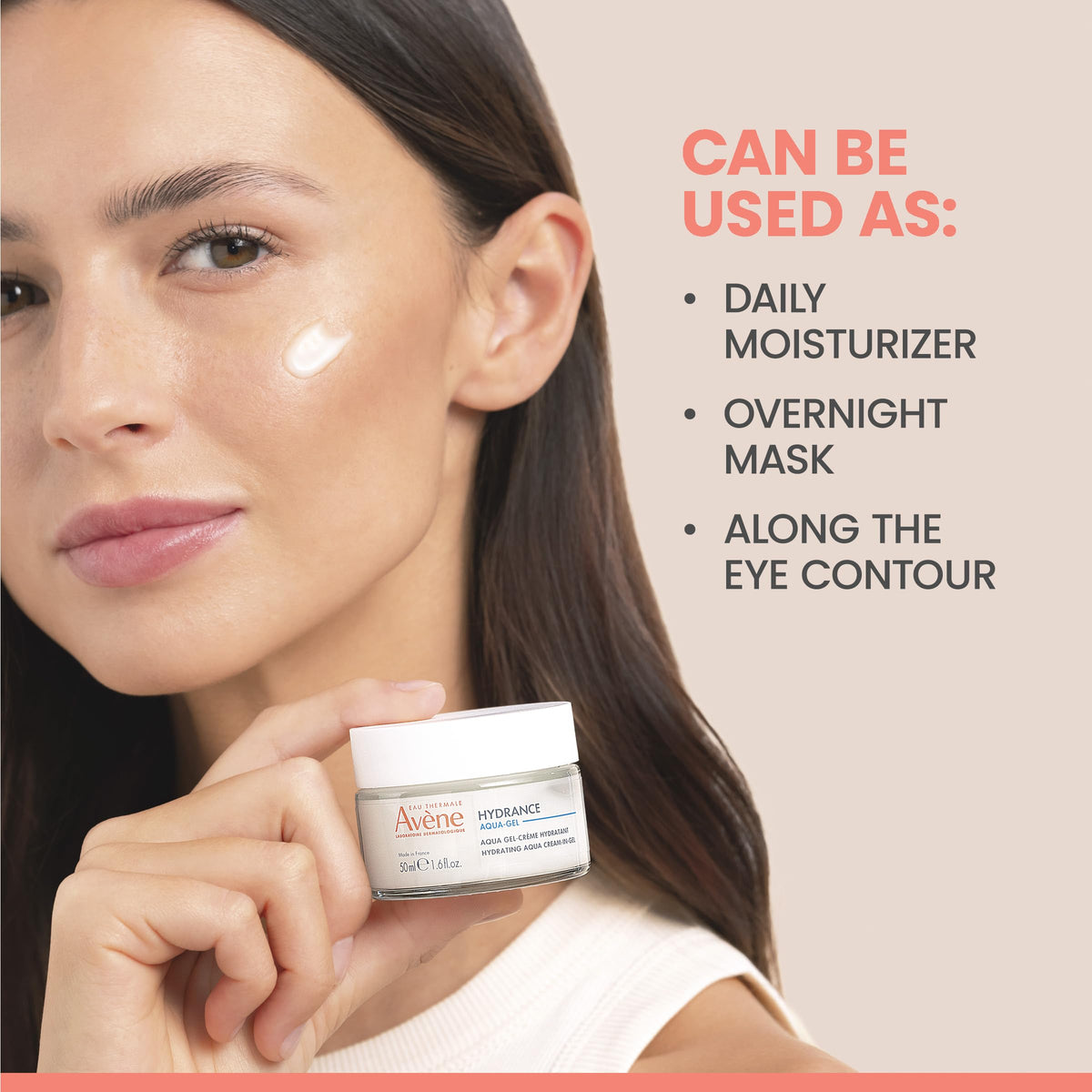 Eau Thermale Avène applied near eye contour illustrating gentle hydration without heaviness