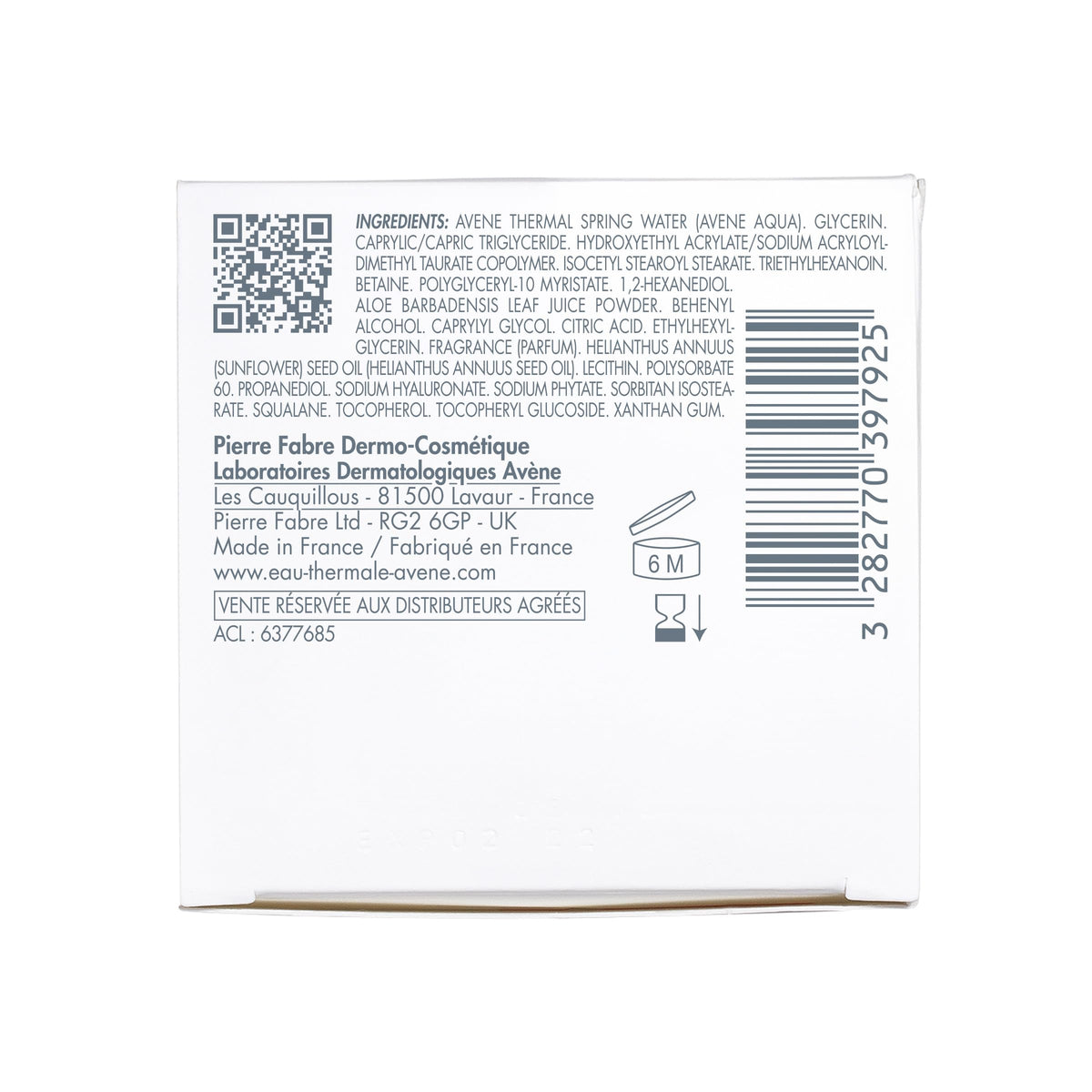 Eau Thermale Avène ingredient focus with hyaluronic visual emphasizing moisture retention benefit