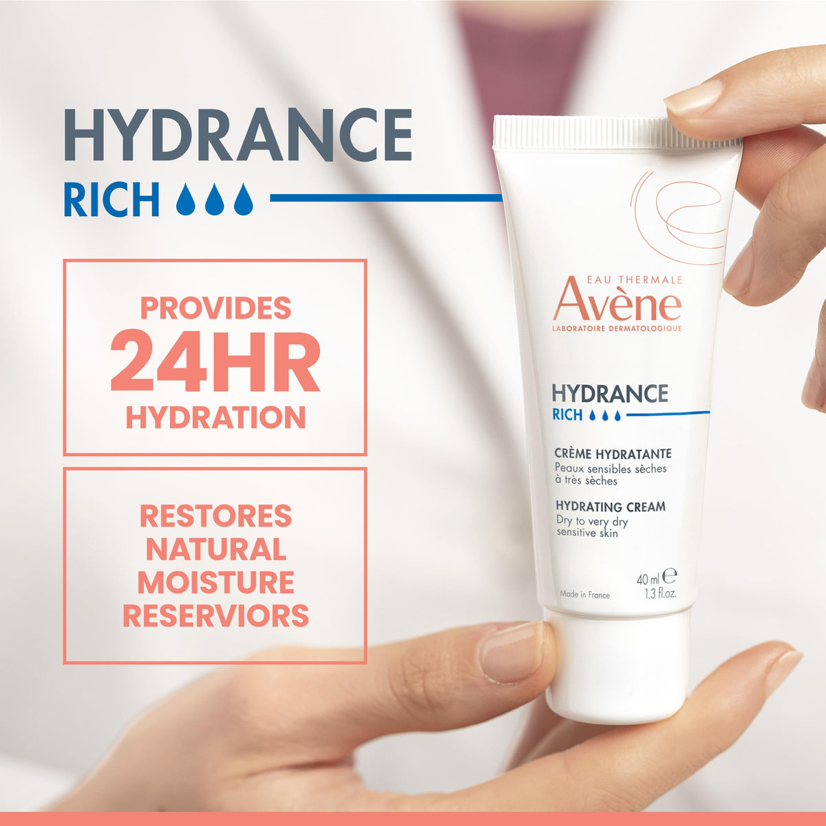Avène close-up of rich cream texture highlighting soothing, emollient feel