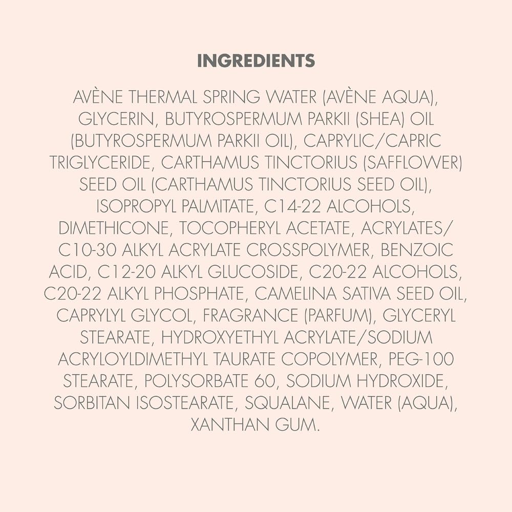 Avène label close-up showing ingredient list and dermatological focus